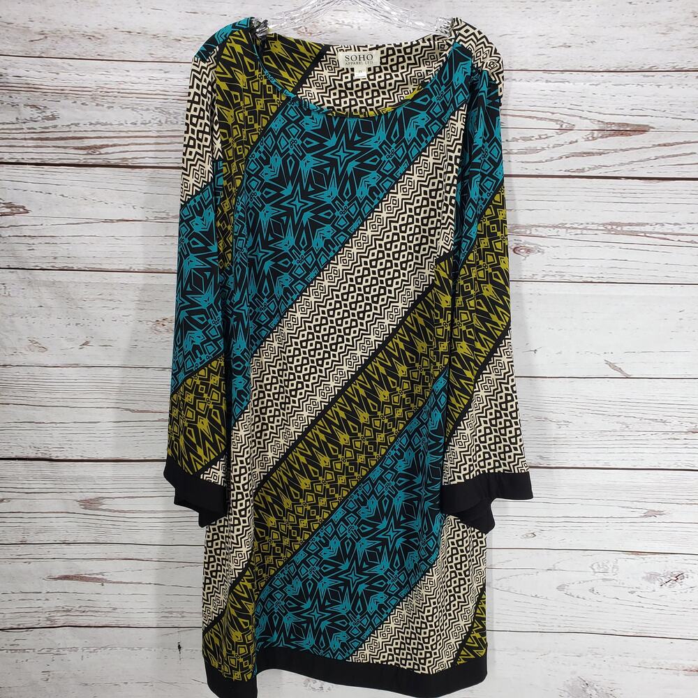 Soho Apparel Women's Multicolor Boat Neck Long Sleeve Dress Size 2X